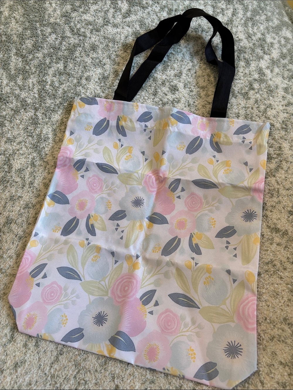 Floral Pastels Poly Canvas Tote Bag NWT 13.50”x15.75”